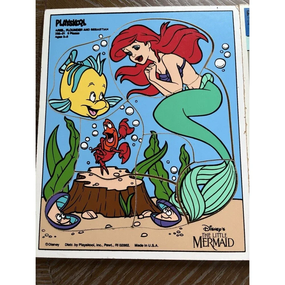 Lot of 2 Vintage Playskool Disney Wooden Puzzles Disney Princesses Mermaid